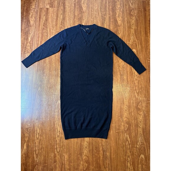 Naadam Women's 100% Cashmere Navy Blue V-Neck Maxi Sweater Dress | Size Medium - Picture 1 of 5